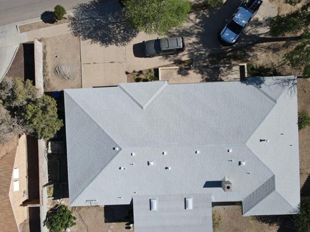 Aerial view of a residential roof in the Las Cruces area